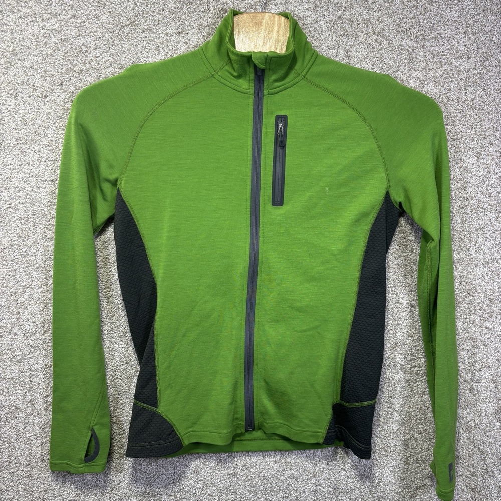Smartwool Jacket Mens Medium Green Merino Full Zip Thumbholes Hiking Outdoor